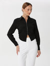 Blouse With Front Zip and Side Ruffles