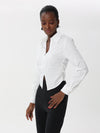 Blouse With Front Zip and Side Ruffles