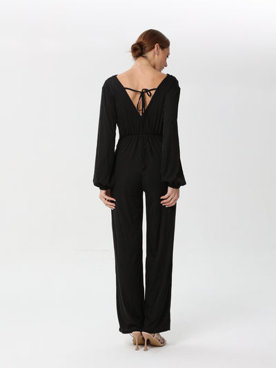Long-sleeved Jumpsuit with v-neck style