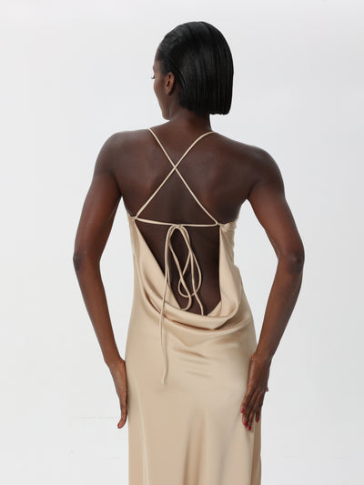 Silk dress with open back and ties at the back