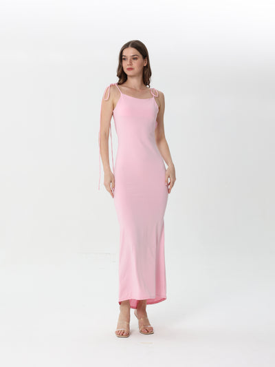 Fitted Silk Dress with Long Slit and Back Ties | Dresses | W DE MODA