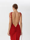 Fitted Silk Dress with Long Slit and Back Ties