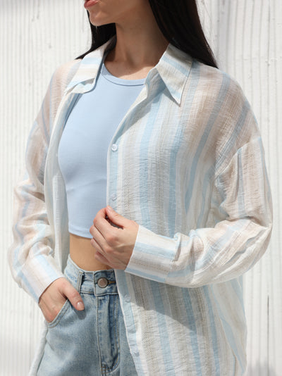 Dark blue striped chiffon shirt