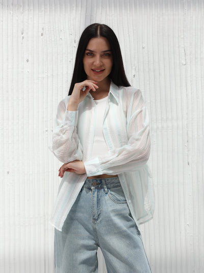 Blue striped chiffon shirt