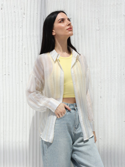 Yellow striped chiffon shirt