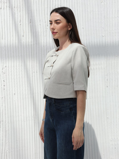 Half sleeve blazer, Silver color