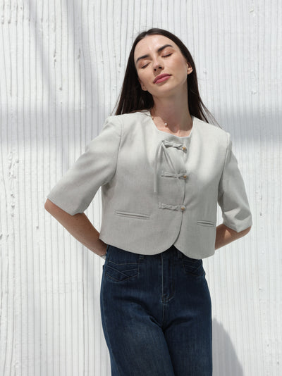 Half sleeve blazer, Silver color