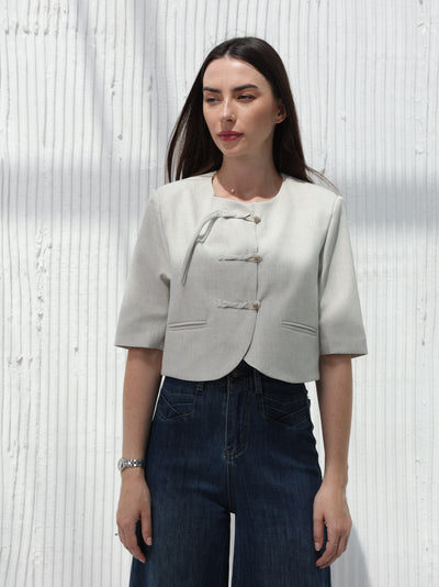 Half sleeve blazer, Silver color
