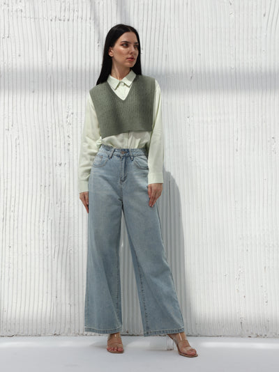 Sweater vest - knitted- Dark green color