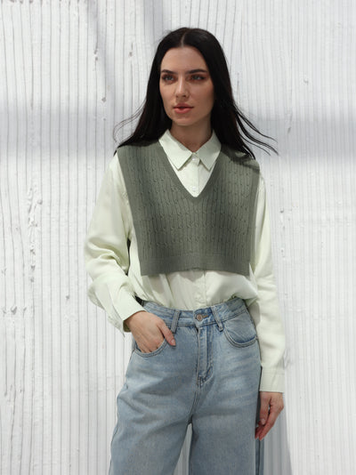 Sweater vest - knitted- Dark green color