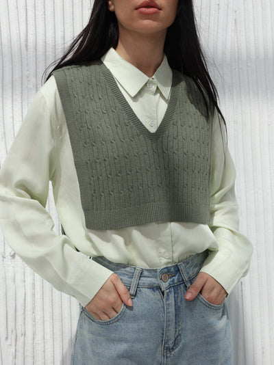 Sweater vest - knitted- Dark green color
