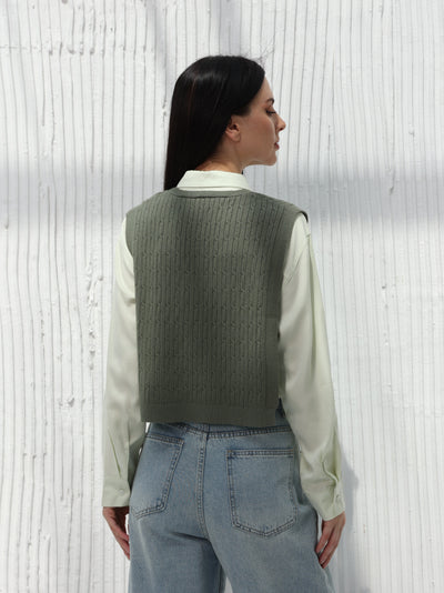 Sweater vest - knitted- Dark green color