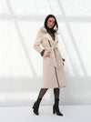 Long beige wool coat with leather details | W DE MODA