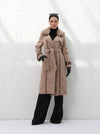 Long brown wool coat with leather details | W DE MODA