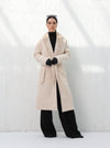 Women's coat with long fur collar, beige color | W DE MODA