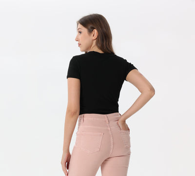 Plain V-neck T-shirt with ruffles on the sides