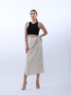 Side-pleated silk skirt with thigh slit | skirt | W DE MODA