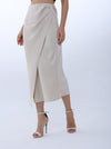 Side-pleated silk skirt with thigh slit | skirt | W DE MODA