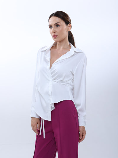 V-neck silk shirt with side tie