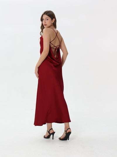 Silk dress with open back and ties at the back