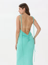 Fitted Silk Dress with Long Slit and Back Ties