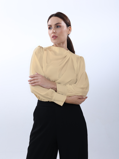 Silk blouse with ruffled shoulder