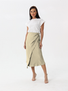 Side-pleated silk skirt with thigh slit