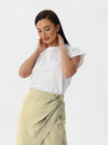 Side-pleated silk skirt with thigh slit