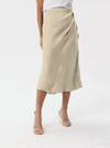 Side-pleated silk skirt with thigh slit