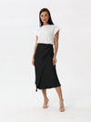 Side-pleated silk skirt with thigh slit