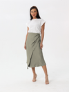 Side-pleated silk skirt with thigh slit