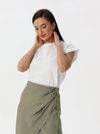 Side-pleated silk skirt with thigh slit