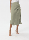 Side-pleated silk skirt with thigh slit