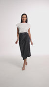 Side-pleated silk skirt with thigh slit