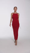 Fitted Silk Dress with Long Slit and Back Ties