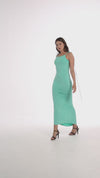 Fitted Silk Dress with Long Slit and Back Ties