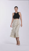 Side-pleated silk skirt with thigh slit